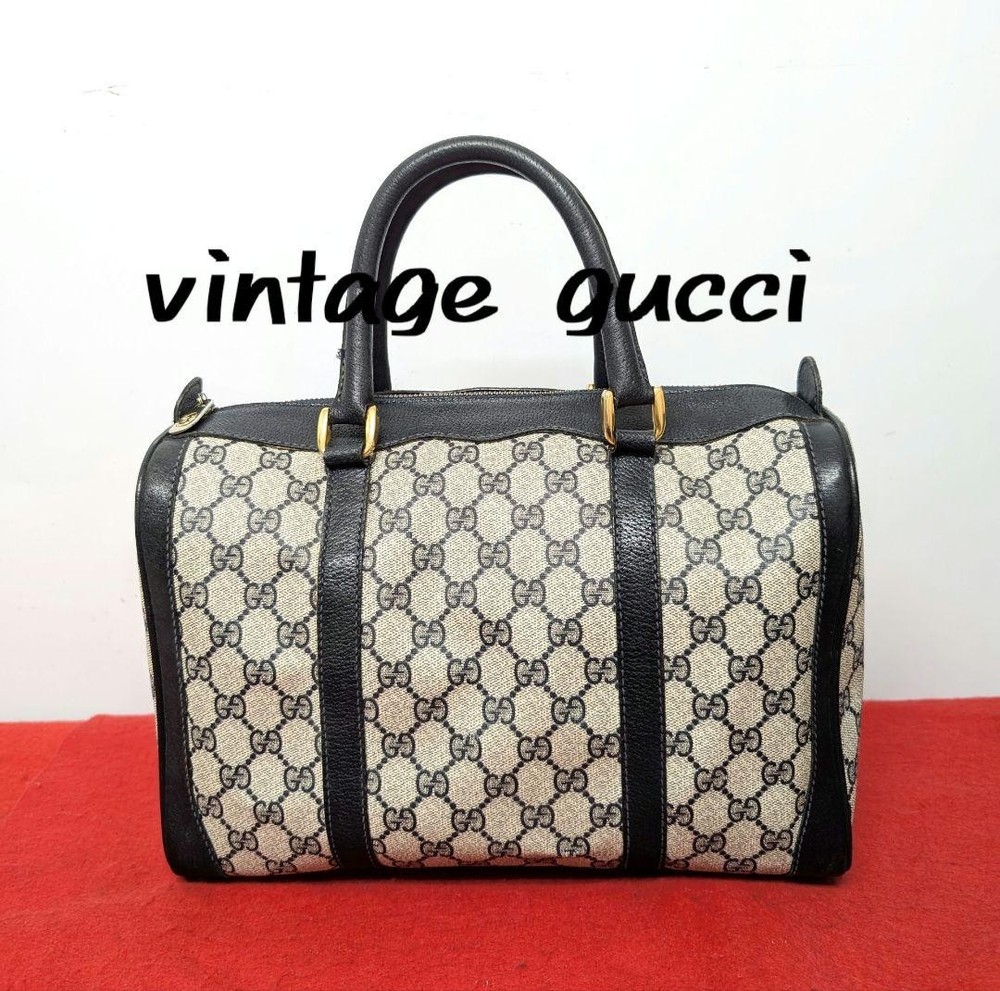 GUCCI GG Navy PVC Handle Bag Authentic G06162258