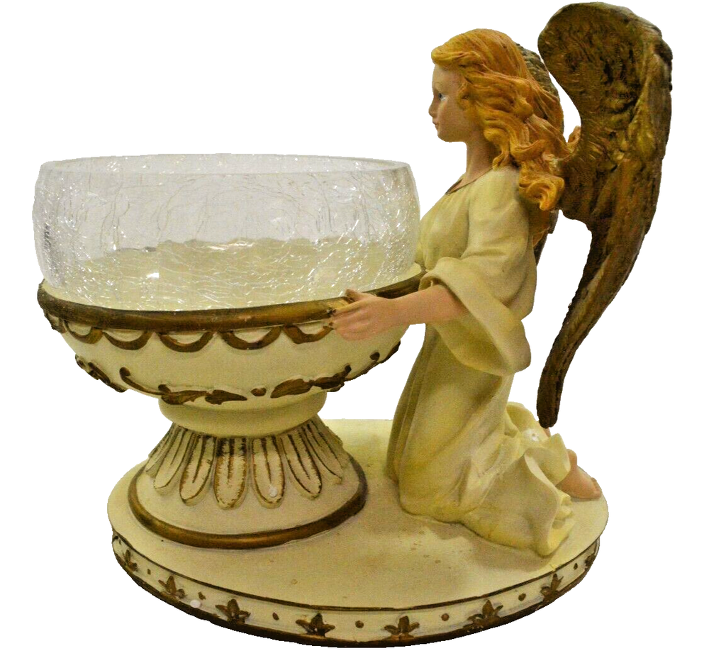 Seasonal Elegance Angel Crackle Glass Candy Bowl with Original Box and Papers  -image