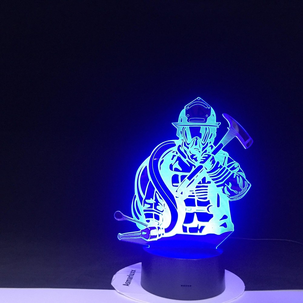 3D Fireman LED Table Lamp Modern Multicolor Touch USB Novelty Small Plastic Light