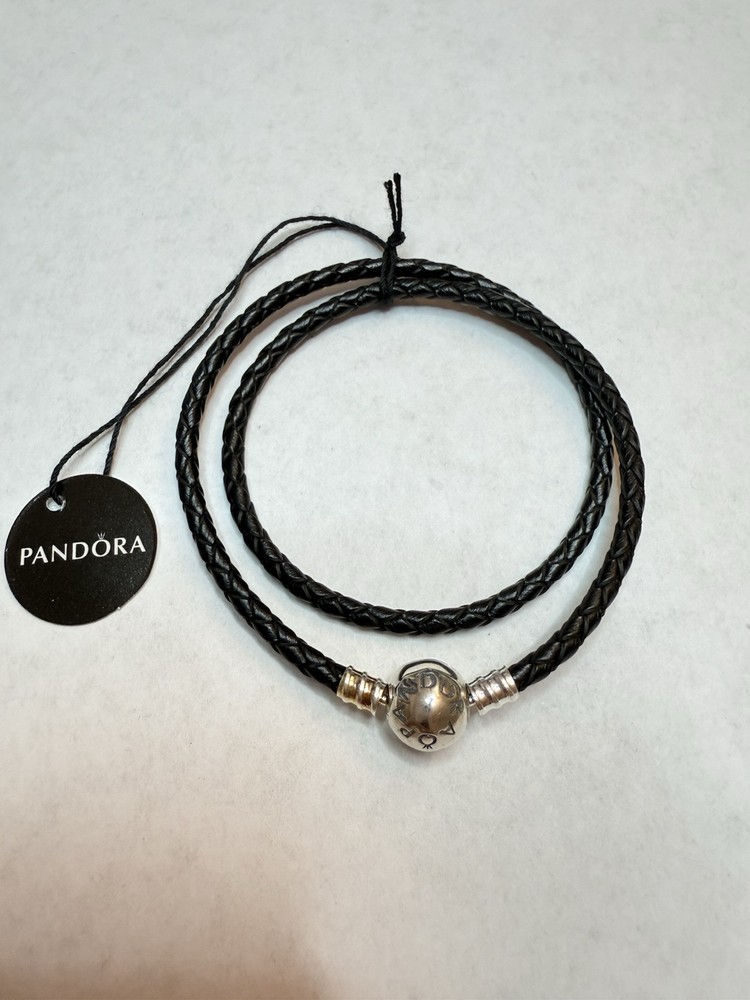 Pandora Moments Double Black Leather Bracelet 7.3 Inch