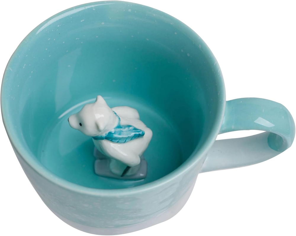 Cute Polar Bear Skiing Ceramic Mug with Hidden Animal Inside Handmade Cartoon Design
