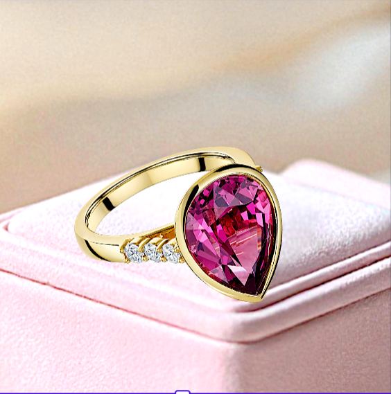 18K Yellow Gold Lab Grown Pear Pink Sapphire 5.35 CT Diamond Engagement Ring