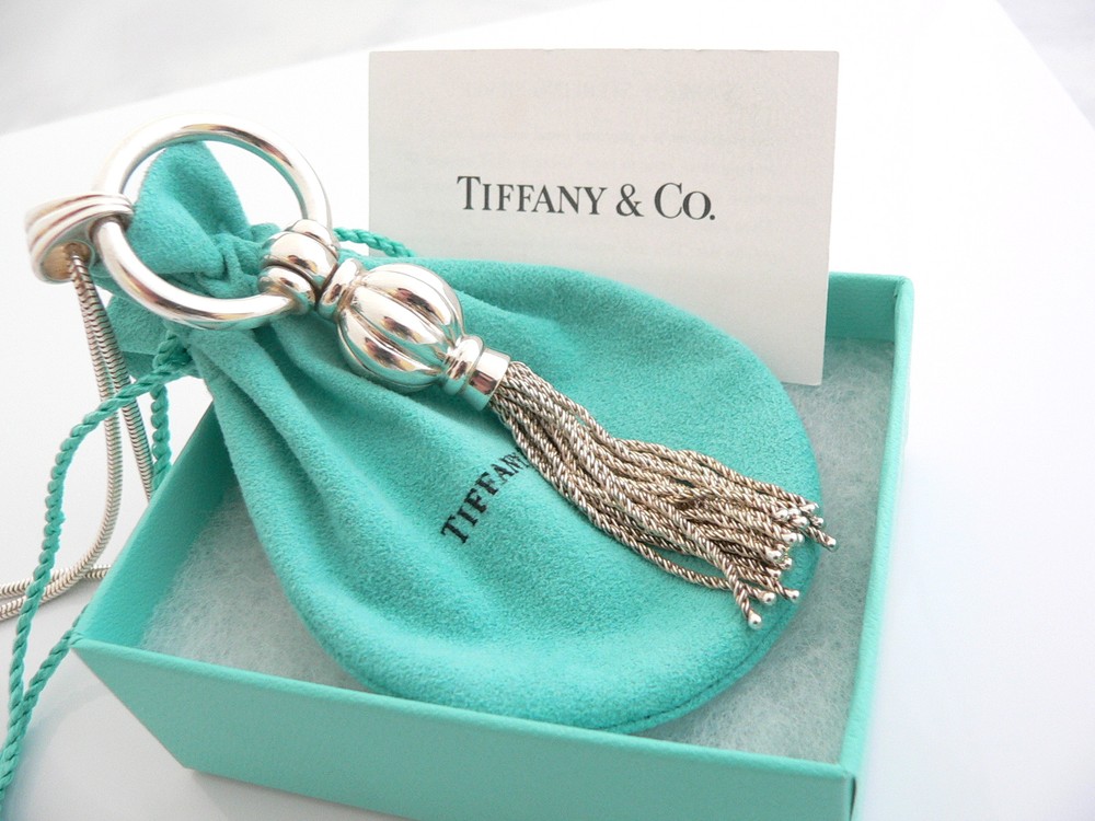 Tiffany & Co Tassel Necklace Dangle Pendant 32 In Chain Silver Jewelry Gift 925