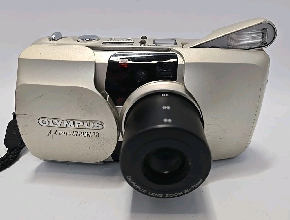 Olympus Mju Zoom 35-70mm film camera with taped battery door - read description