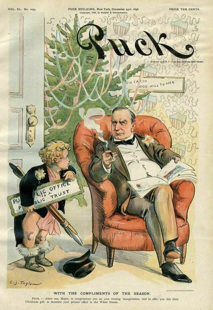 WILLIAM McKINLEY PRESIDENT ELECT READING MAGAZINE CHRISTMAS TREE DECORATIONS