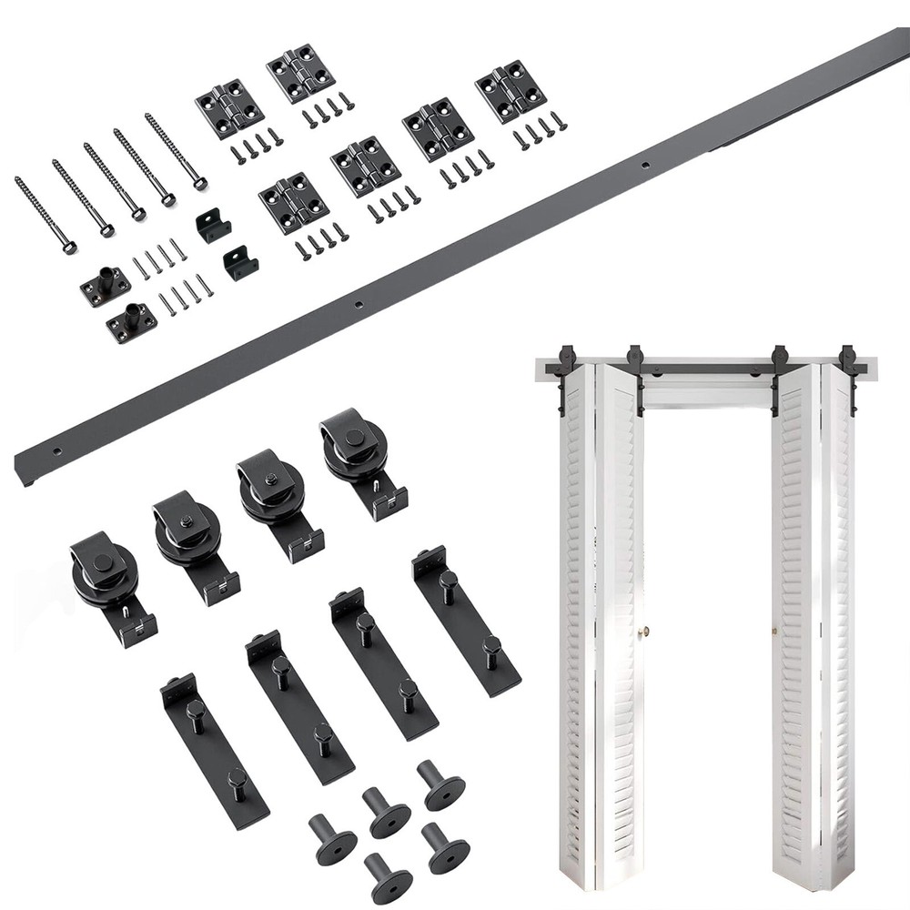 60in Sliding Barn Door Hardware Kit Modern Closet Hang Foldable Style Track Rail