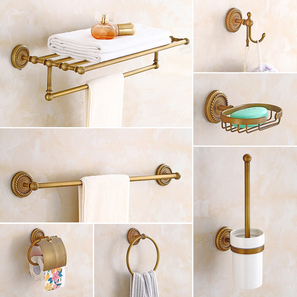 7-Piece Gold Bathroom Accessories Set with Toilet Paper Holder Towel Rack