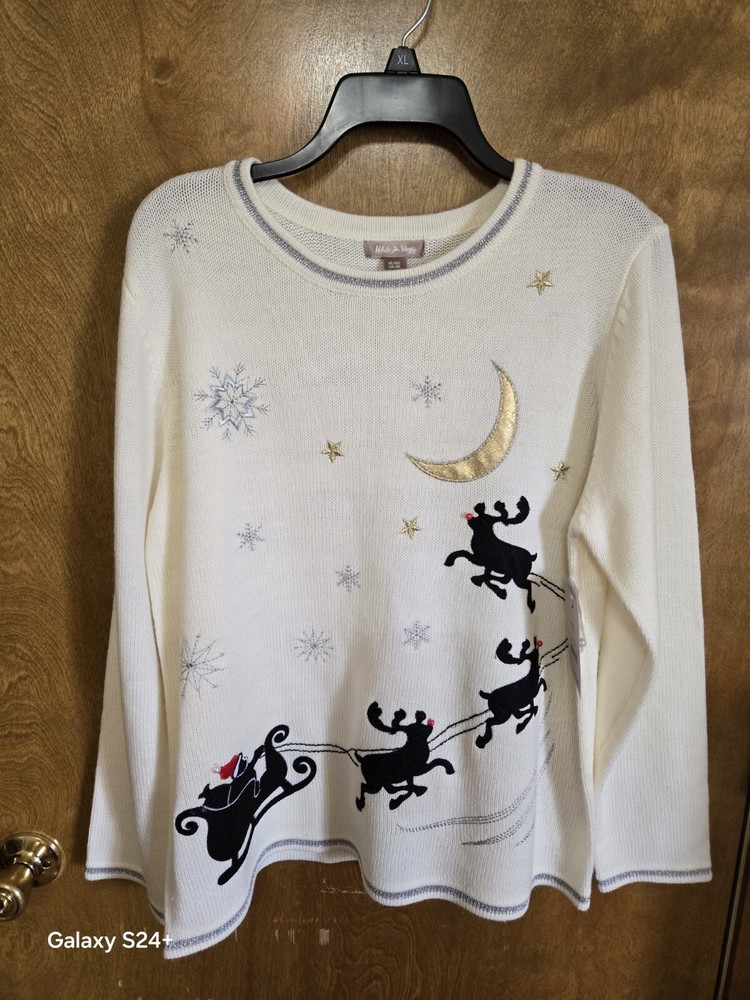 White Stag cream santa reindeer Sleigh Christmas sweater in size XL 16-18Womens.