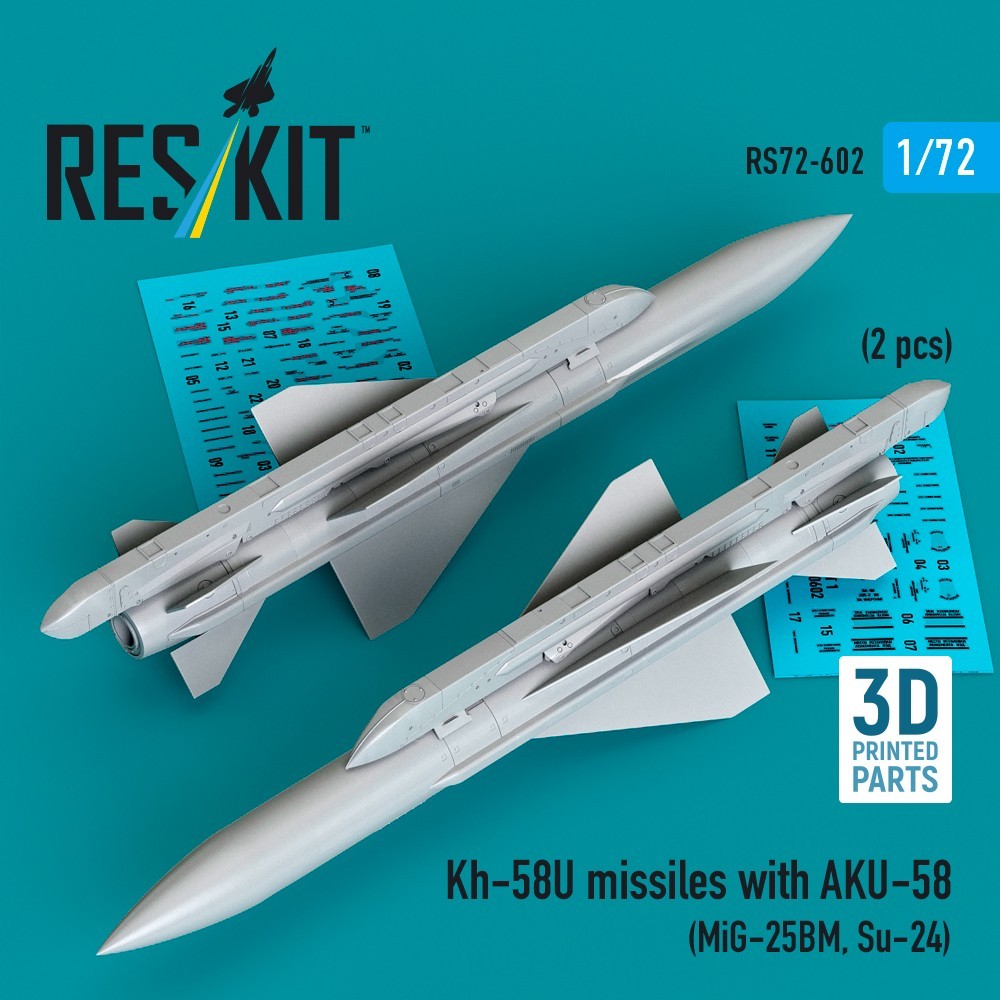 Kh-58U missiles with AKU-58 (2pcs) (MiG-25BM, Su-24) Scale 1:72 ResKit RS72-0602