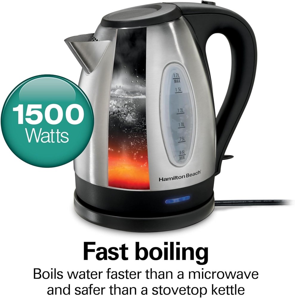 Hamilton Beach Electric Tea Kettle Water Boiler 1500 Watts Stainless Steel 4...