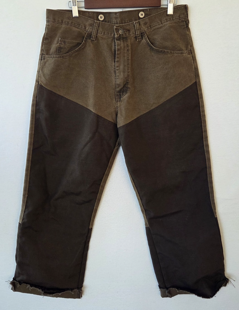 VTG Wrangler Pro Gear Jeans Mens Hemmed 34x26 Brown Double Knee Hunting Workwear