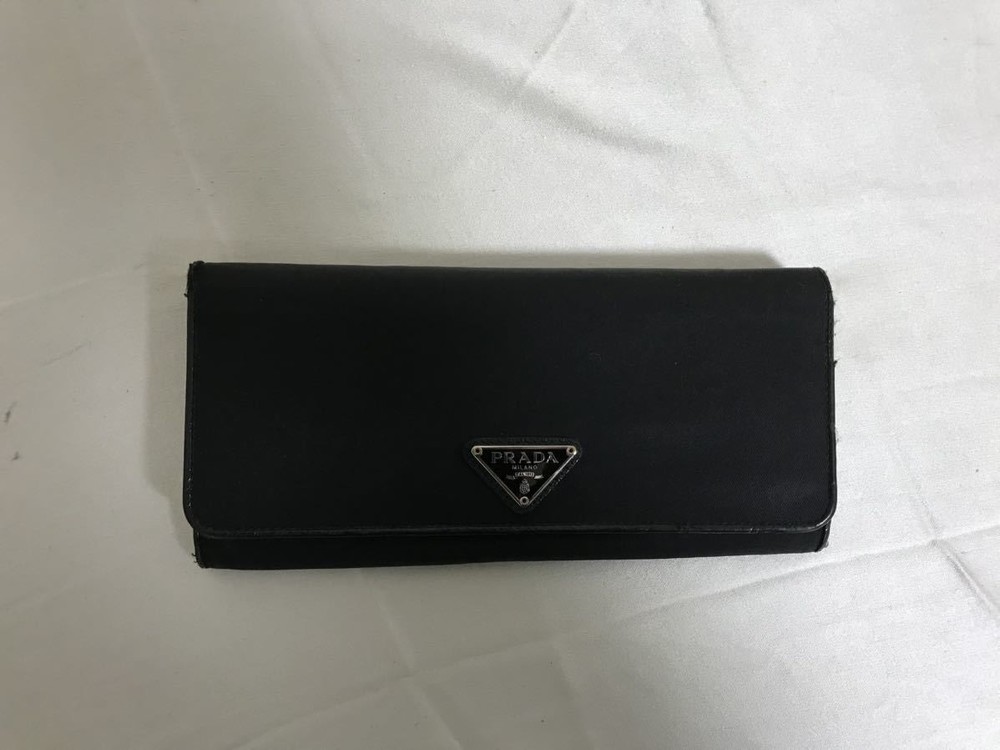 PRADA Genuine Leather Nylon Bi-Fold Long Wallet for Men
