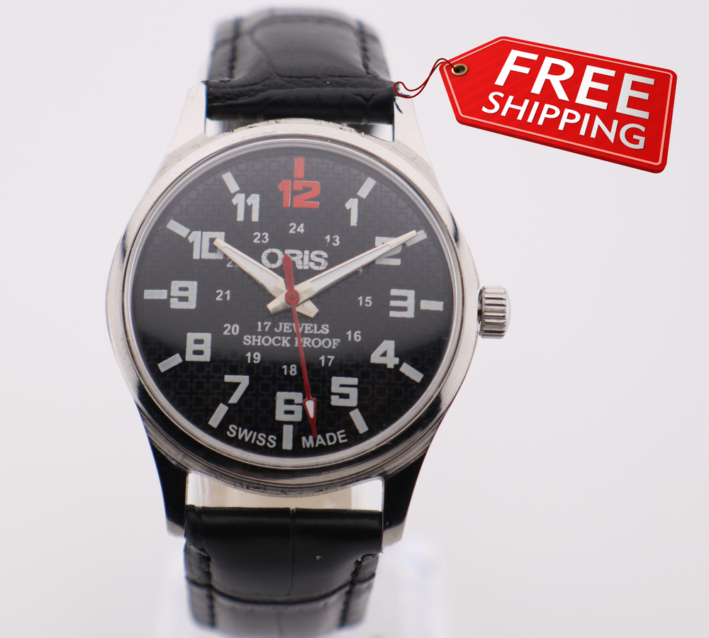 Vintage Oris Swiss Mechanical Men's Watch with Black Dial