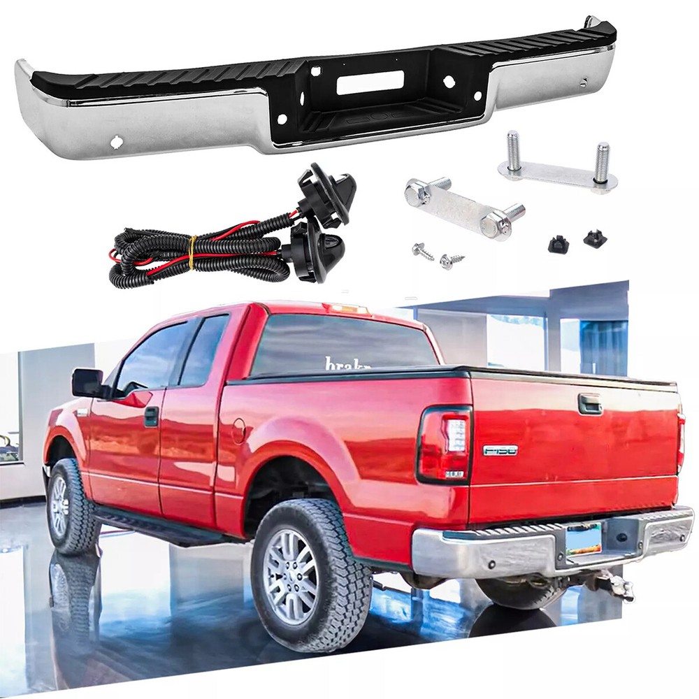 Chrome Step Rear Bumper For 2006-2008 Ford F150 W/ PARK Assist Sensor Holes