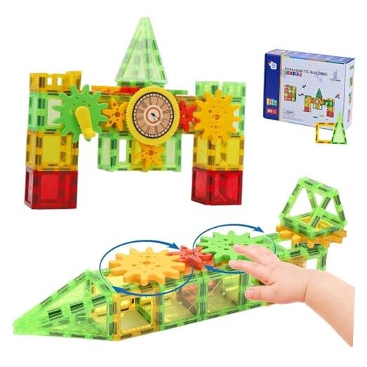 80 PCS Magnetic Building Tiles with Gears for Kids STEM Learning & Creativity  