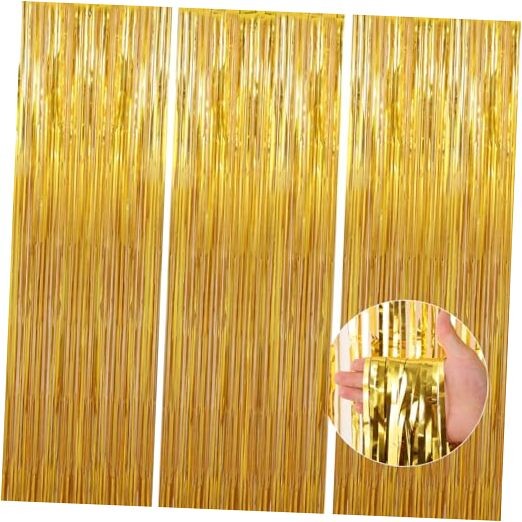 3 Pack Gold Foil Fringe Curtains 3.3x9.9ft for Birthday Party Decor