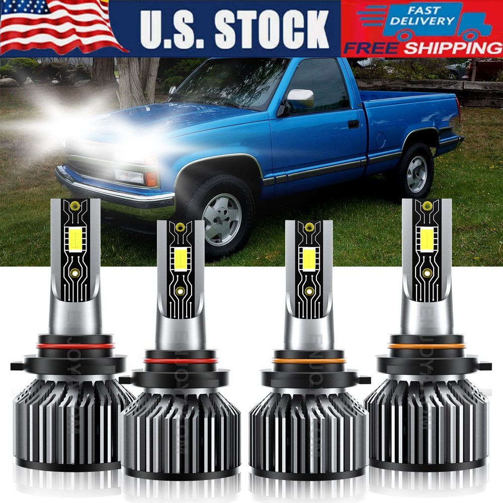 For GMC K2500 K3500 1988-2000 4X LED Headlight Bulbs 9005+9006 Hi Low Beam 6500K