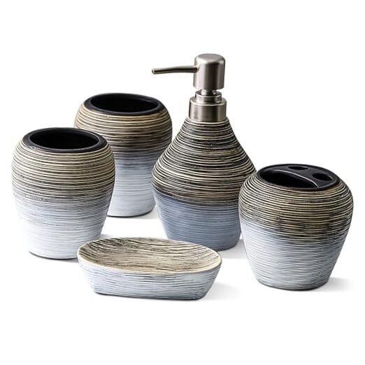 5-Piece Ceramic Bathroom Accessories Set with Soap Dispenser