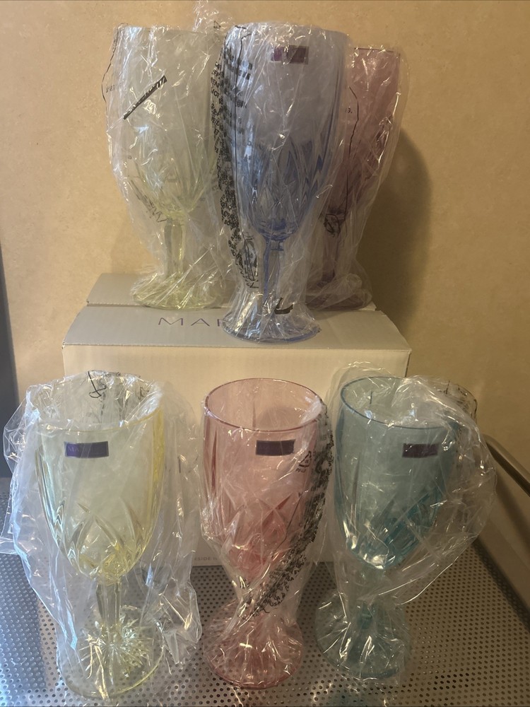 Marquis by Waterford Brookside Pastel Wine Goblet Set of 6 Crystal Glasses 🌈✨