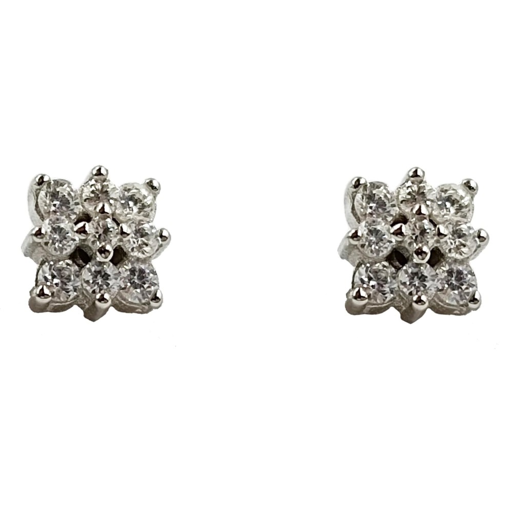 925 Sterling Silver Floral CZ Stud Earrings Sparkling Anniversary Gift