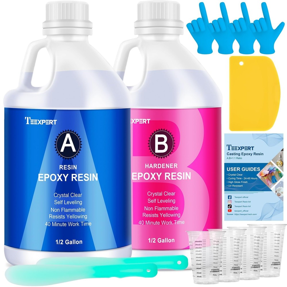 Teexpert Epoxy Resin Crystal Clear: 1 Gallon Epoxy Resin Kit Casting Resin No...