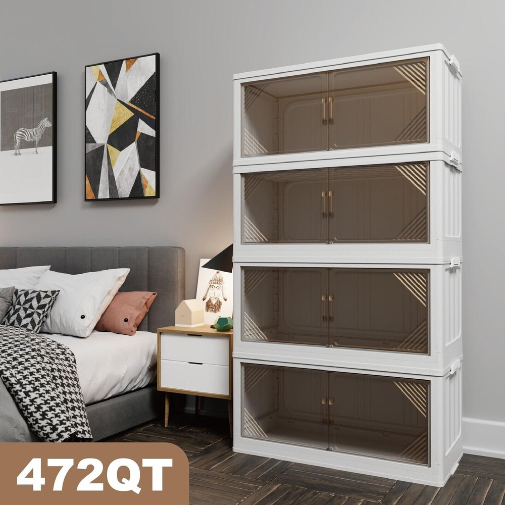 4-Pack 31.5-Inch Clear Plastic Storage Cabinets for Closet Organization