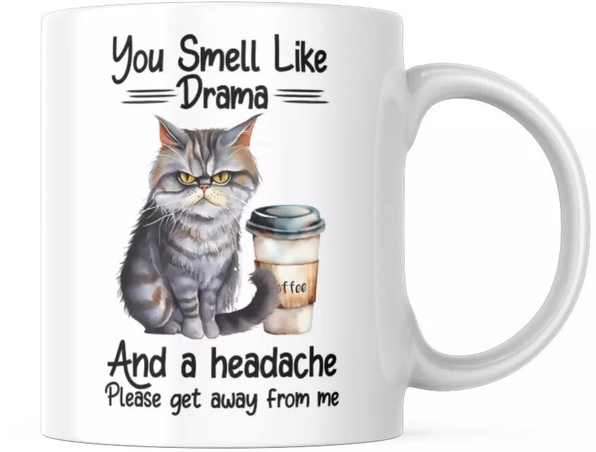 Funny Cat Drama Ceramic Coffee Mug 11oz or 15oz White