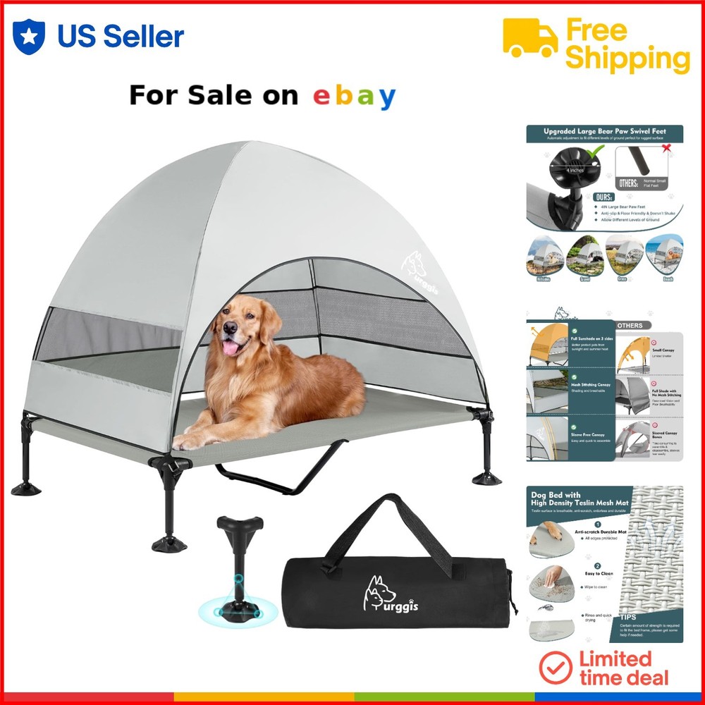 Elevated Canopy Mesh Dog Bed for Large Pets Indoor Outdoor Camping Patio Use