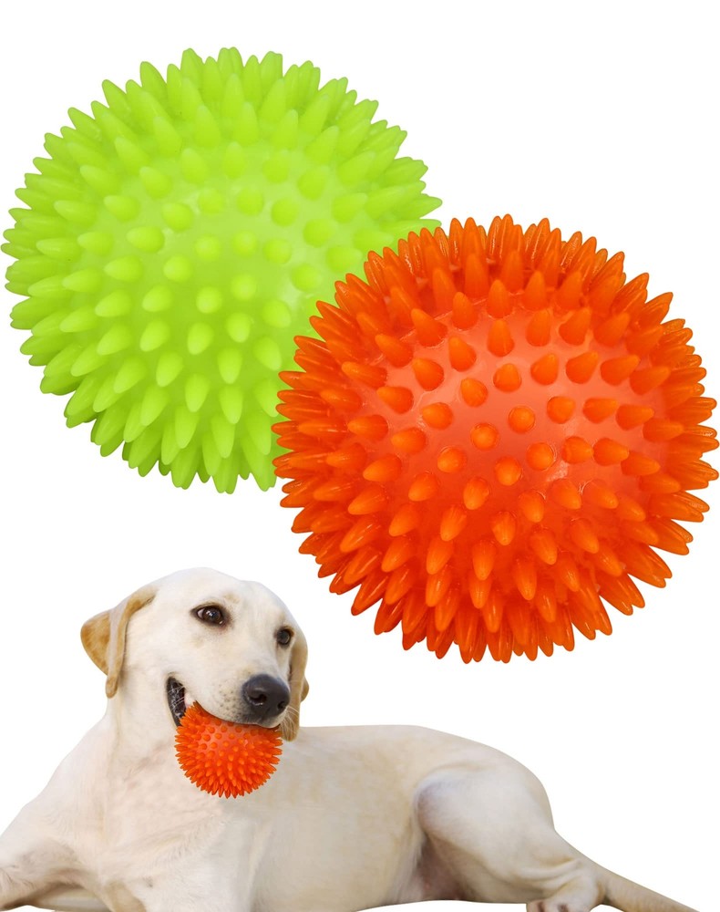 3.5” Spike Dog Balls with Squeaky, Thicker and Durable, 2 Pack Dog Chew Toys ...