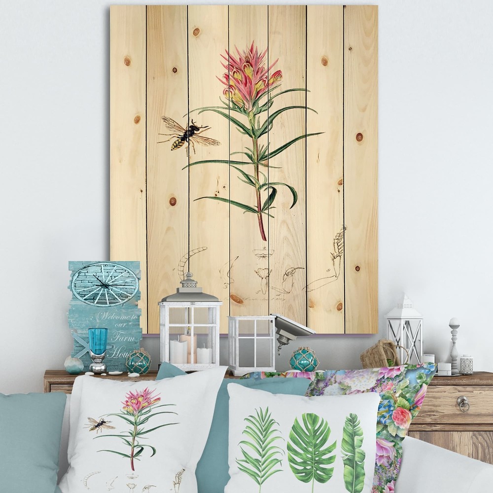 Designart 'Vintage Insects and Plants I' Farmhouse Print on