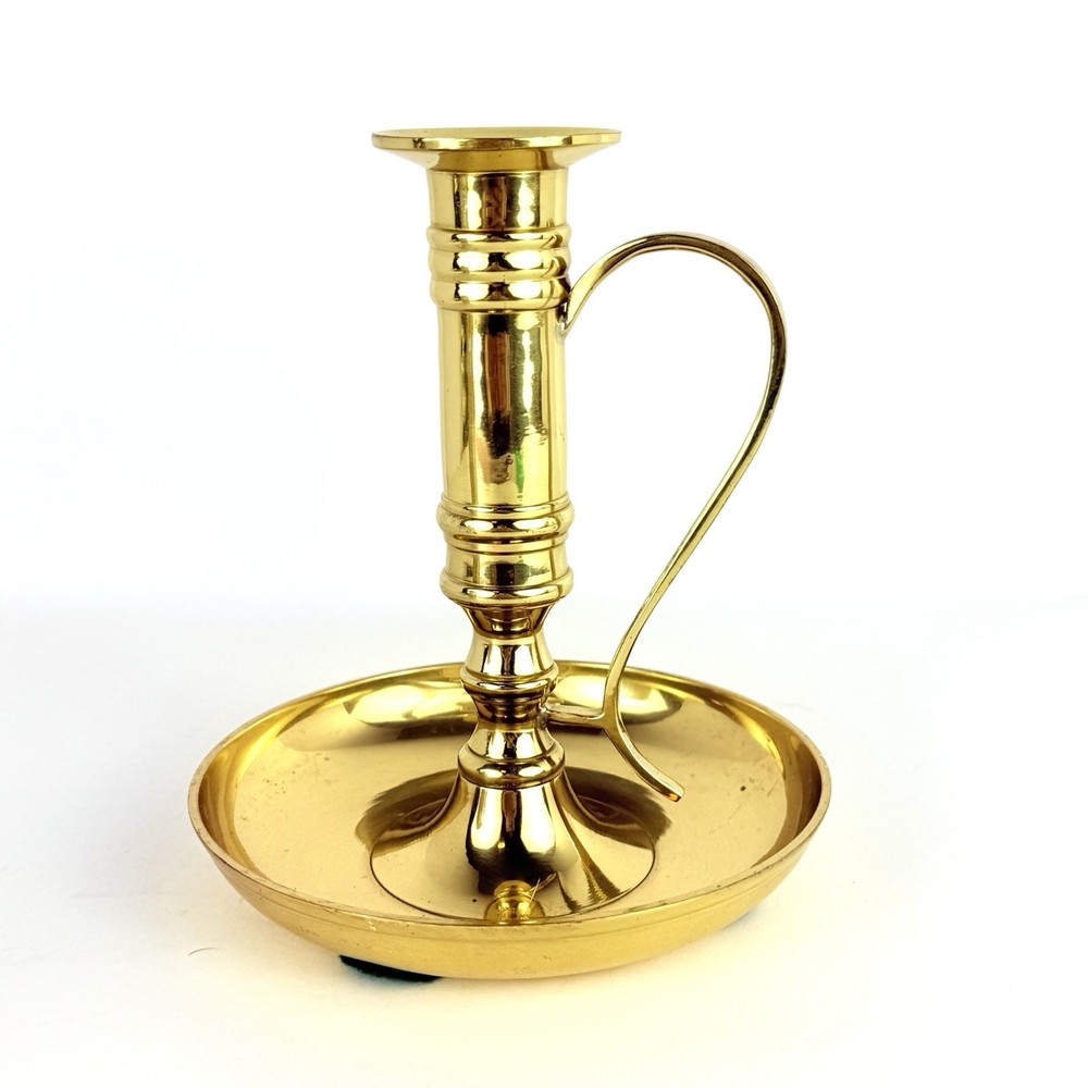Vintage MCM Solid Brass Tall Chamber Candle Holder with 5-Inch Wax Catcher