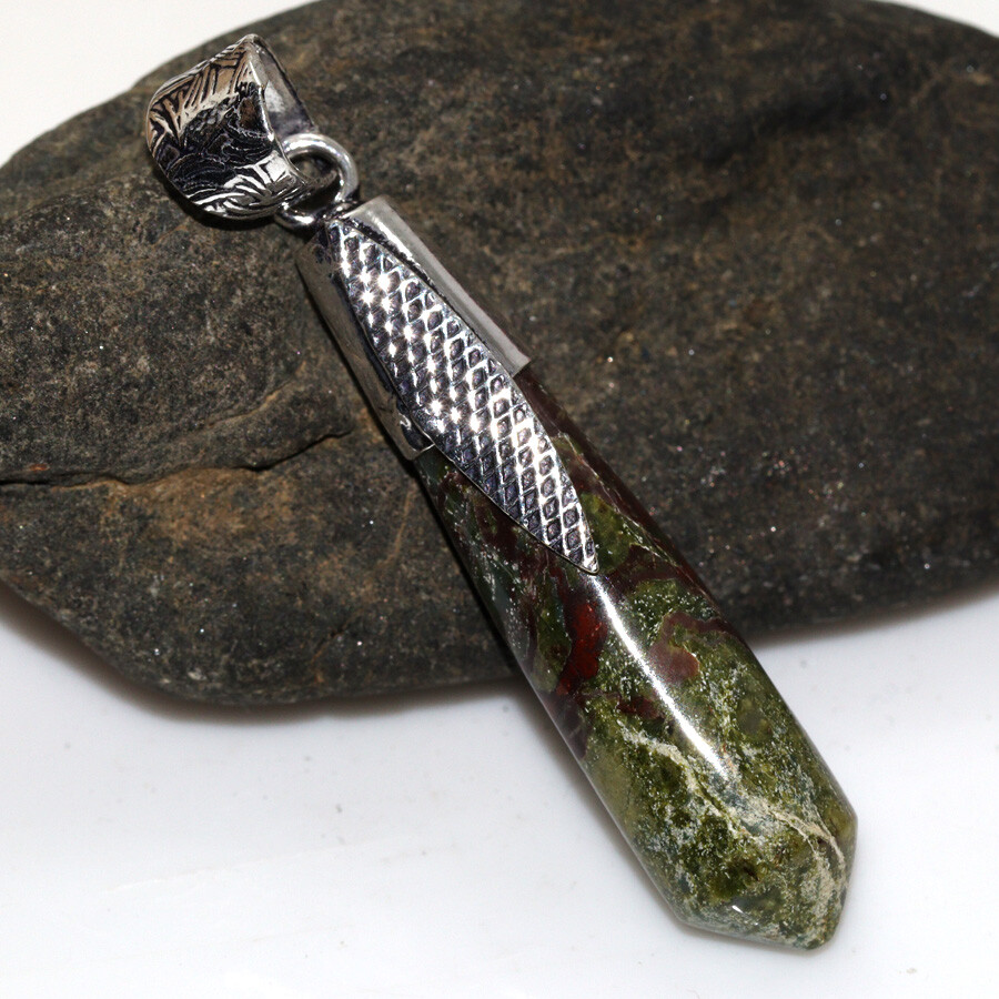 925 Silver Plated Dragon Blood Jasper Cap Statement Point Pendant 2.2