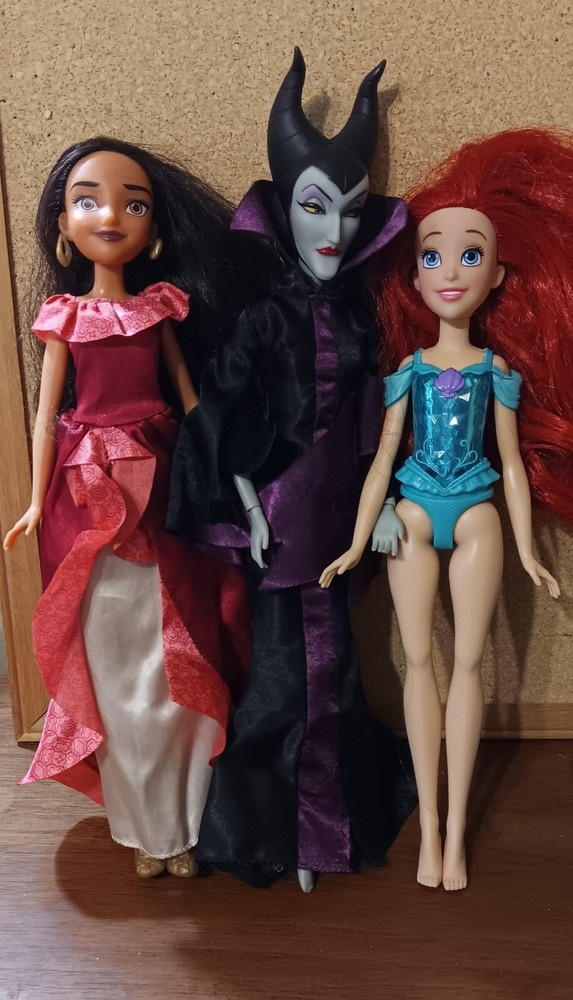 Disney ( Lot Of 3)  Maleficent, Ariel Royal Shimmer Elena Of Avalor Pre Owned