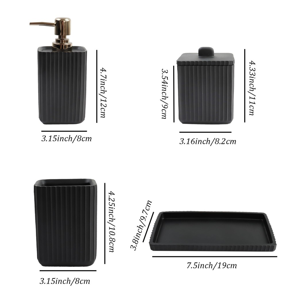 Black Bathroom Accessories Set 5 Pcs Unique Resin Gift Set