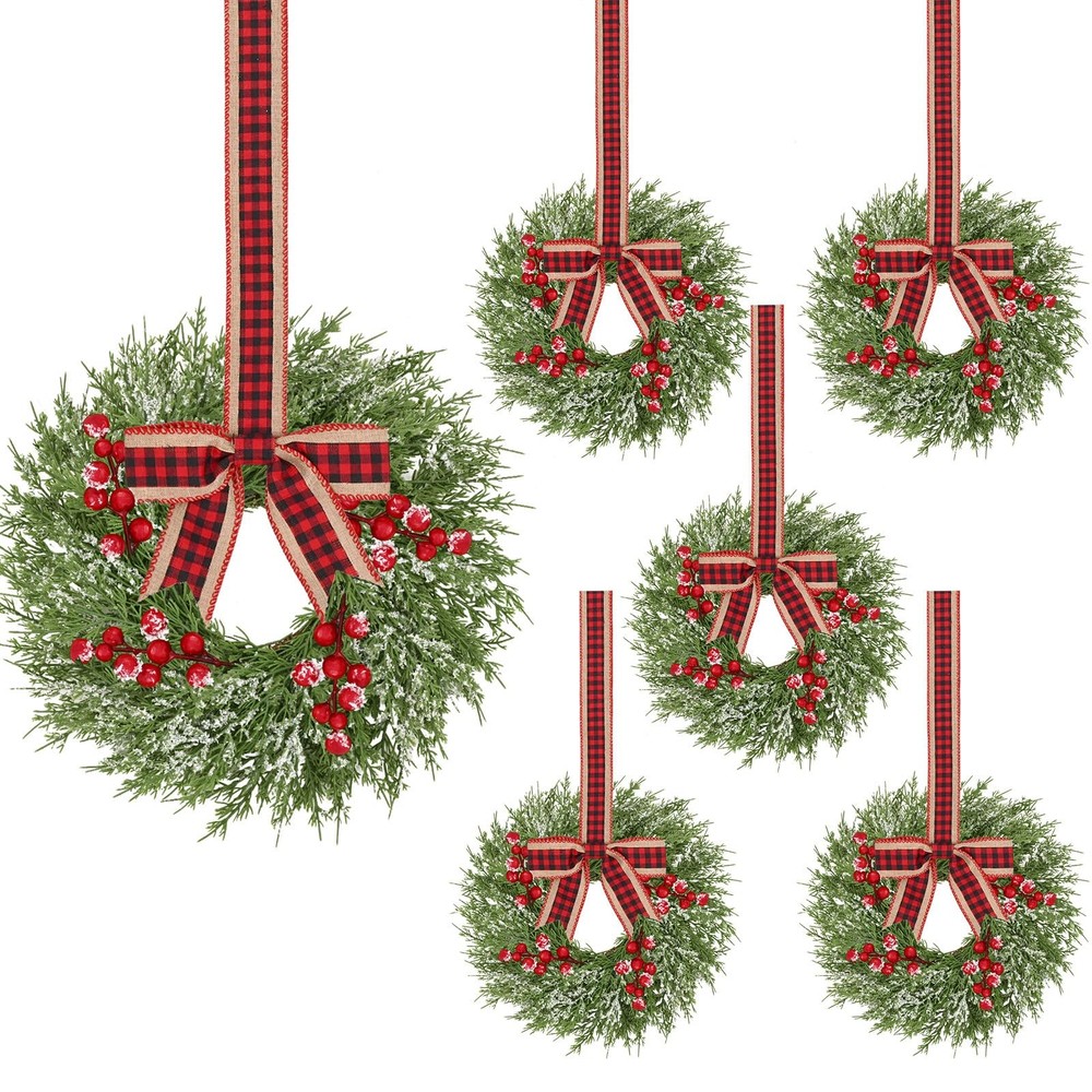 6 Pcs Mini Christmas Wreaths for Windows & Winter Decor