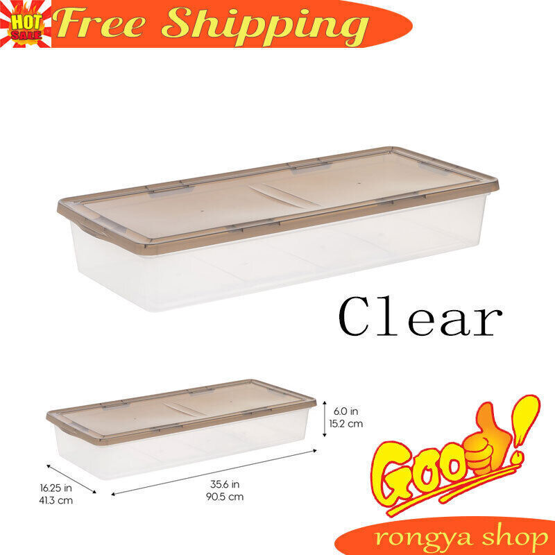 Large Underbed Stackable Plastic Storage Bin with Lid - 41qt Organizer