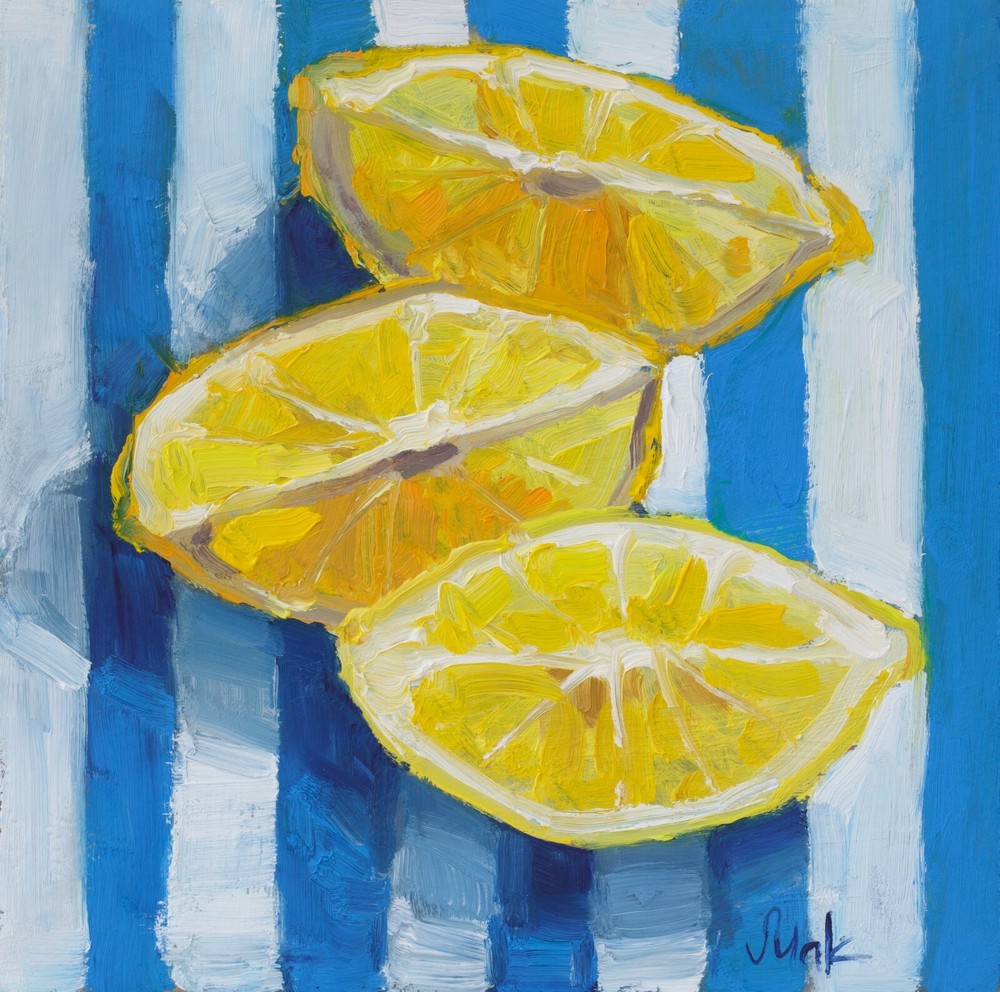Lemon Print Painting Fruit Still Life Art Oil Pastel Artwork  Kitchen painting