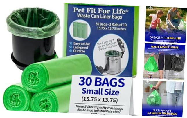 1.3 Gal Leak-Proof Wastebasket Liners - 3-Pack of 10 Small Bags for Dog