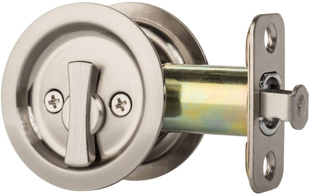 Round Bed/Bath Privacy Pocket Door Latch Satin Nickel