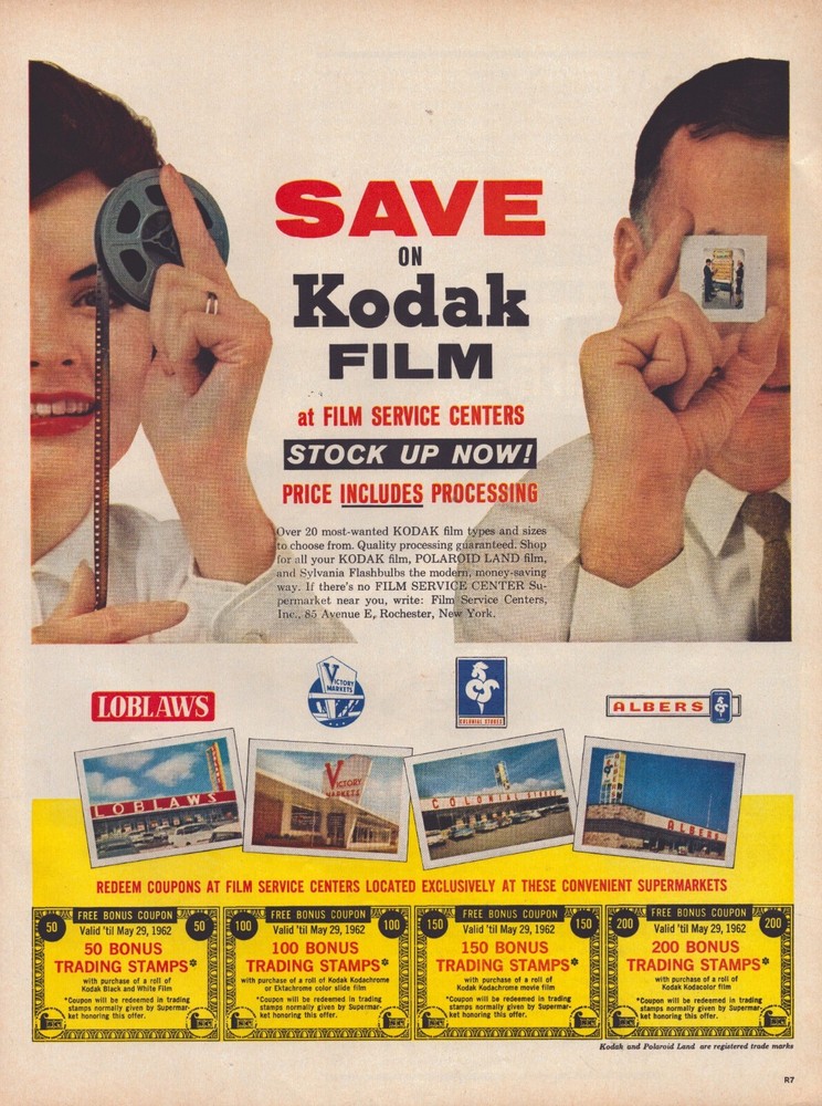 1962 Kodak Film Print Ad Coupon Loblaws Grocery Store Film Service Center-image