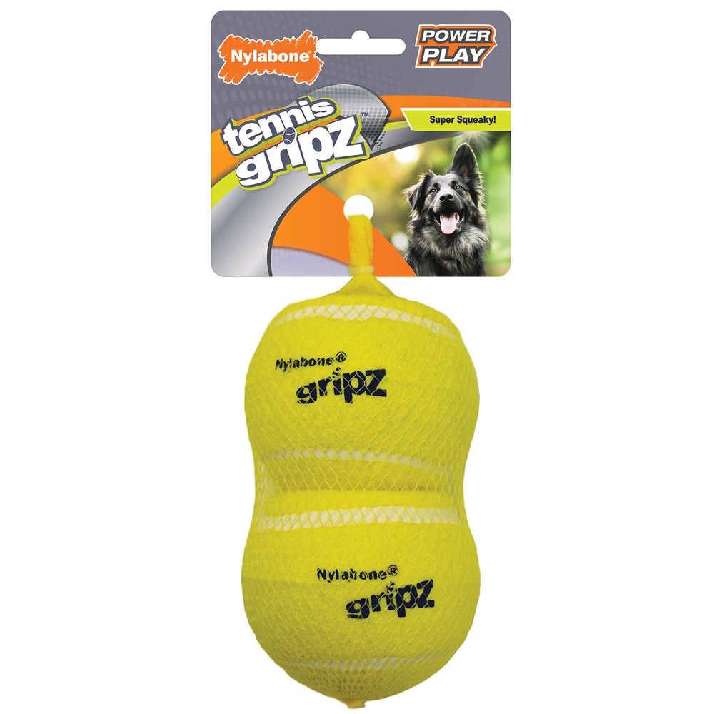 Power Play Tennis Gripz Fetch Toy, Squeaky Tennis Ball Chew Toy for Dogs, Lar...