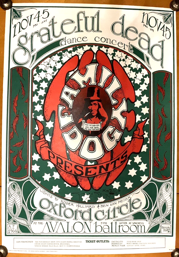 RARE 1966 GRATEFUL DEAD CONCERT POSTER FD-33 SIGNED by MOUSE SUPERB CONDITION