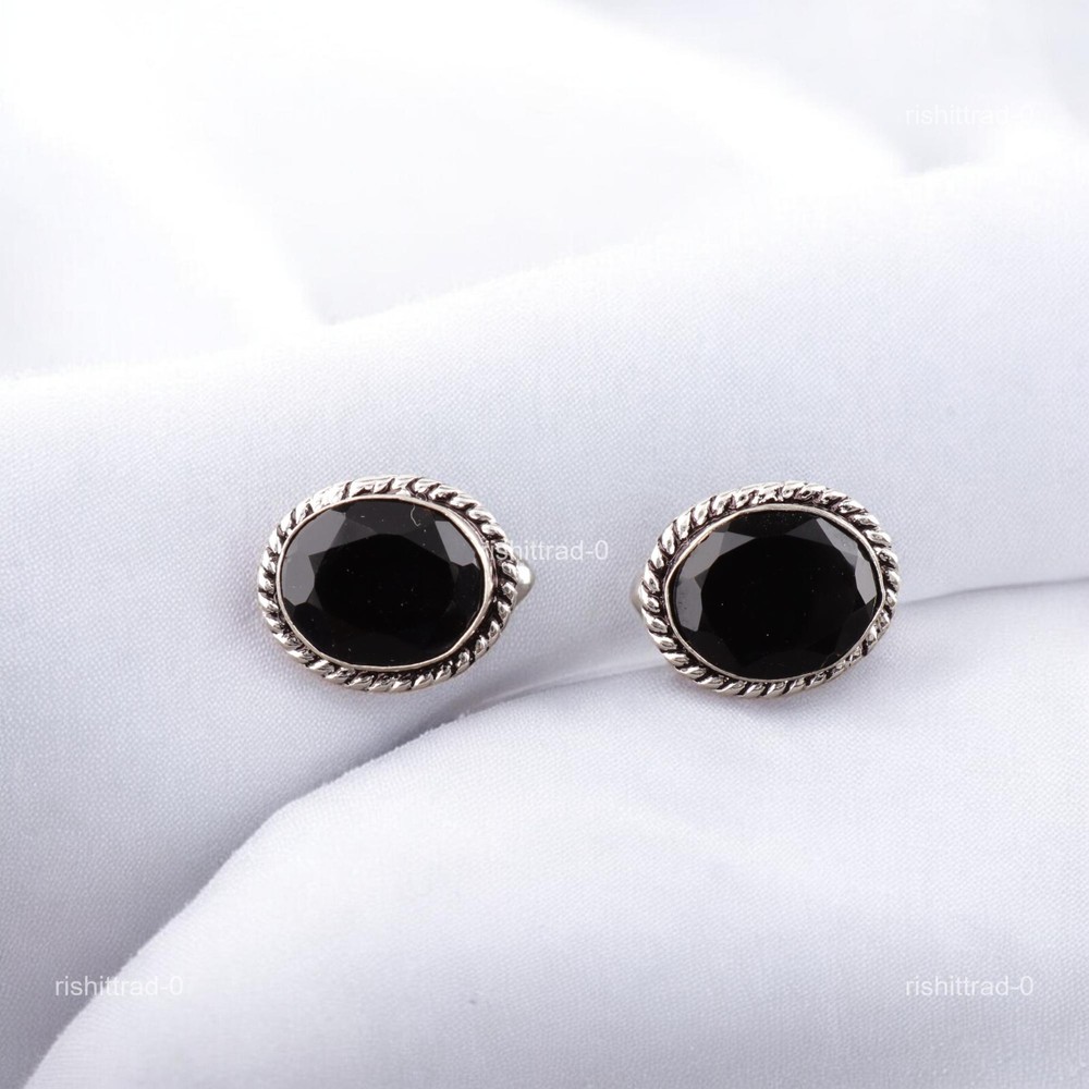 Black Onyx Stone Birthday Party Wear Engagement Cufflinks 925 Sterling Silver