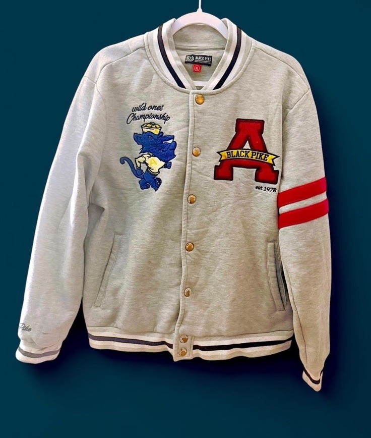 NWT Black Pike State Champions Varsity Jacket Size M Snap Closure Side Pockets
