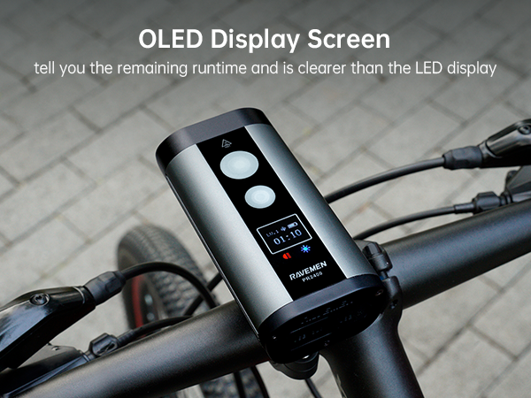 RAVEMEN PR2400 Bike Front Light OLED Bicycle Head Lights Rechargeable Wireless