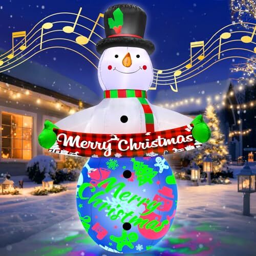 7FT Christmas Inflatables Decorations with Built 7FT Music Snowman with Banner
