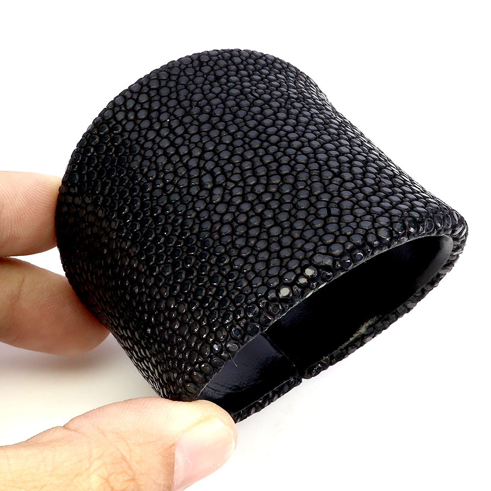 Natural Stingray Leather Cuff Bangle Jewelry – 5.6 Inch Adjustable Wrap Bracelet