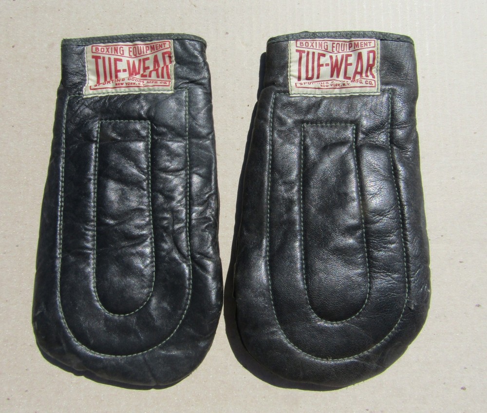 Vintage Tuf-Wear Heavy Duty Leather Boxing Gloves Bag Training Gear  