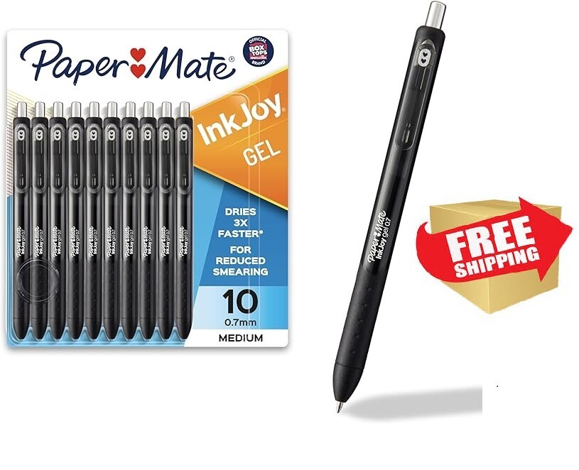 Paper Mate InkJoy Pens Dry Faster, Gel Pens, Medium Point (0.7 mm), Black, 10 ct