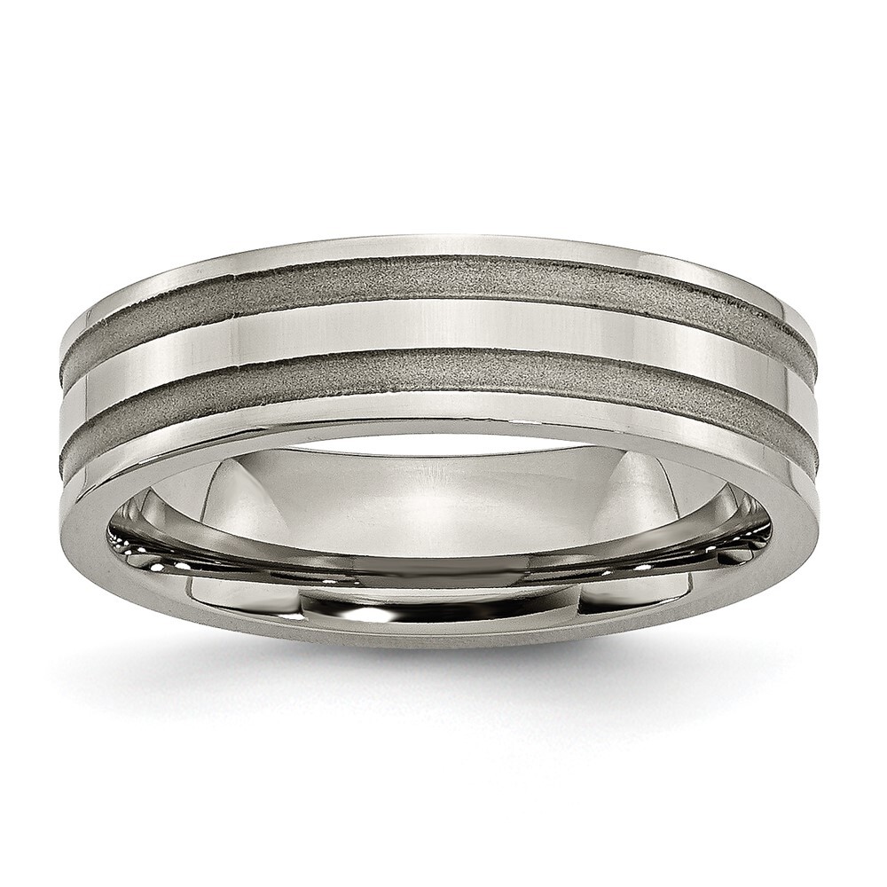 Titanium Brushed and Polished 6mm Grooved Band Ring Size 6 for Men 3.43gm
